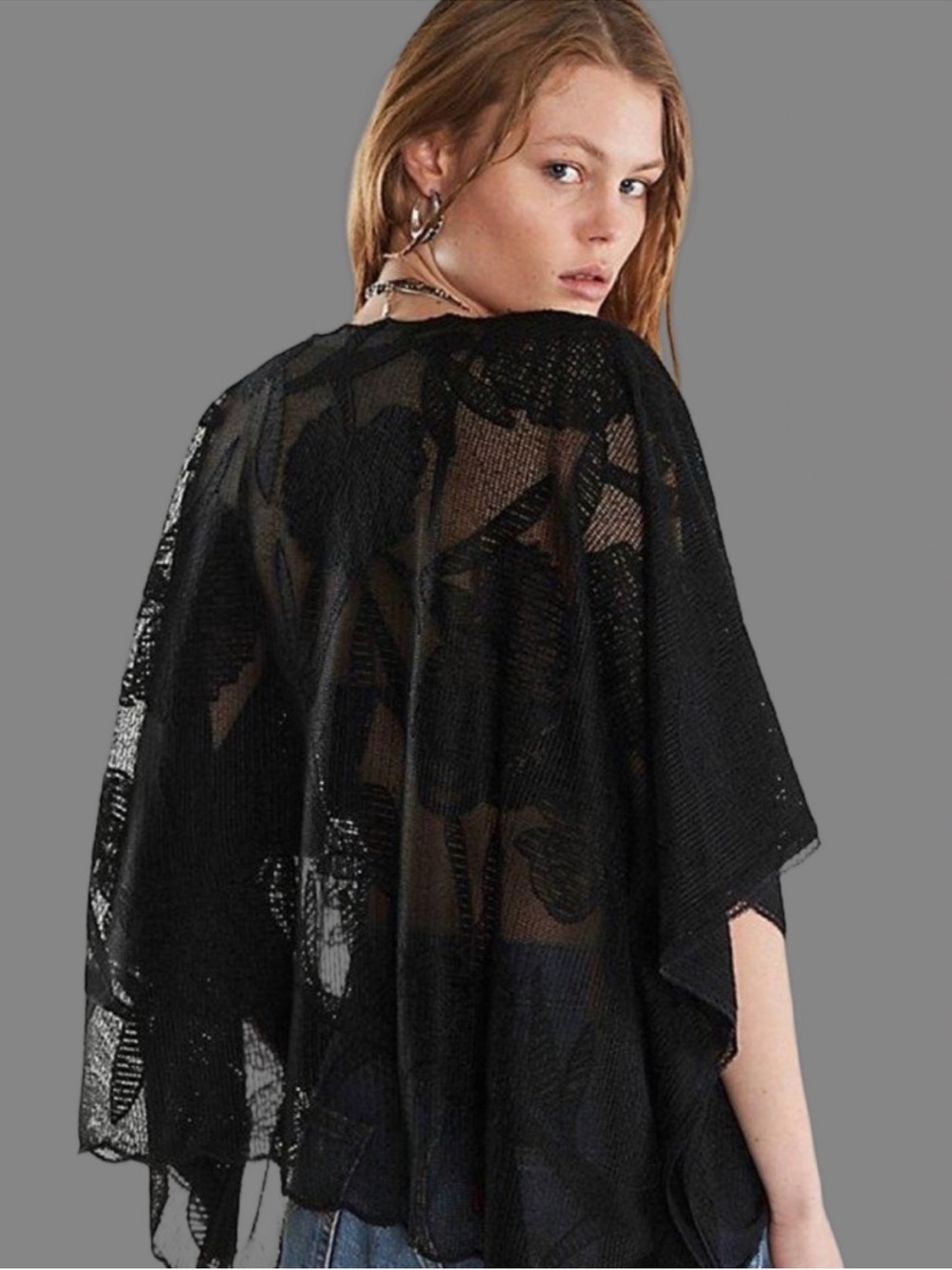 Free People Willow Tie Front Cape Black OS Fits All - Picture 3 of 11